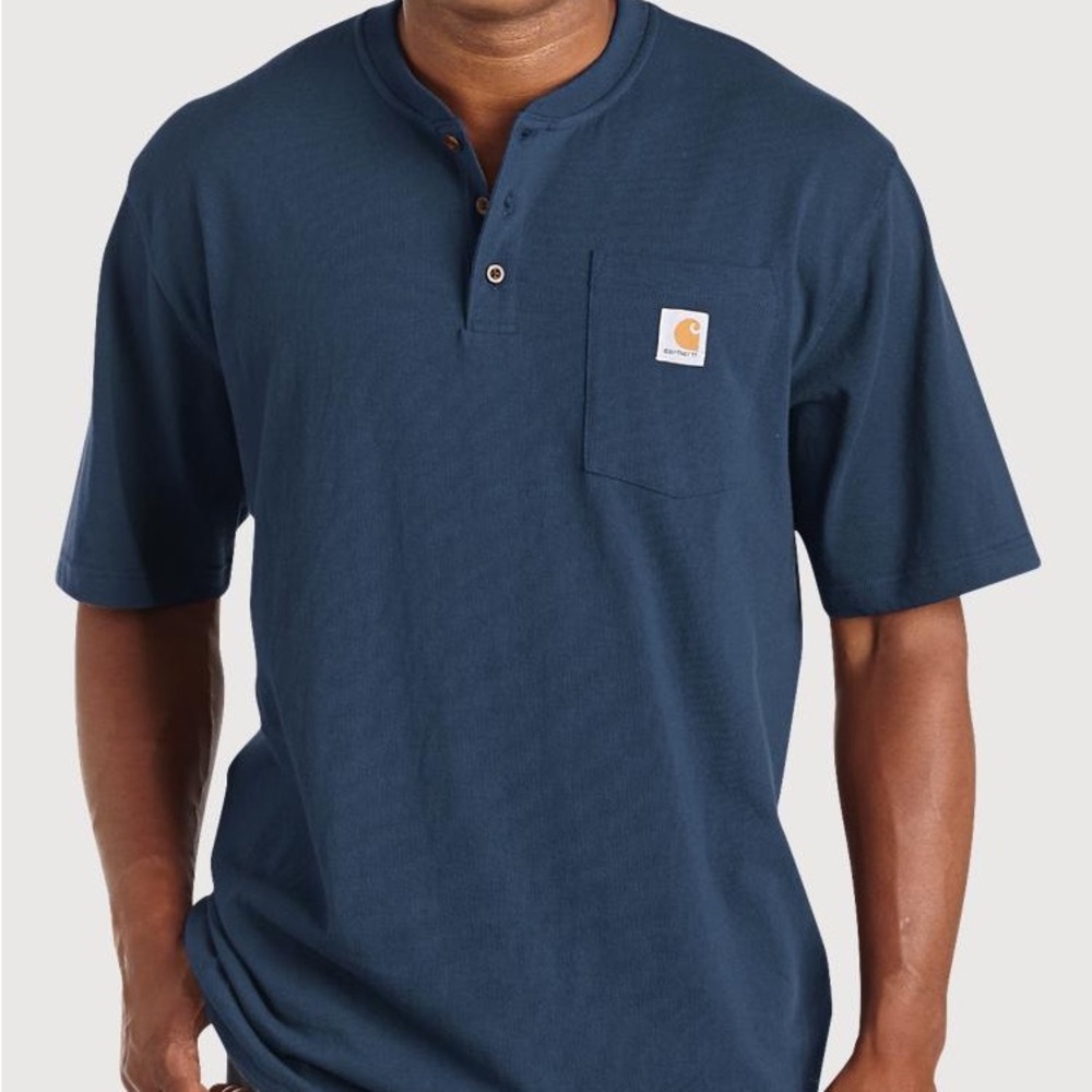 Carhartt Loose Fit Henley Blue Pocket T-Shirt Cotton Men's Size Medium